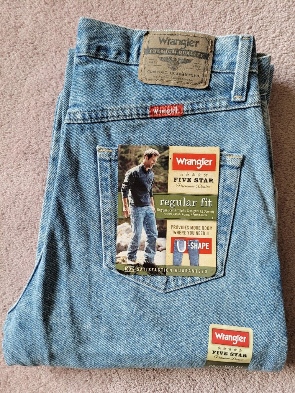 Wrangler Men's Five Star Premium Denim Regular Fit Jeans Light Wash Cotton 31x32